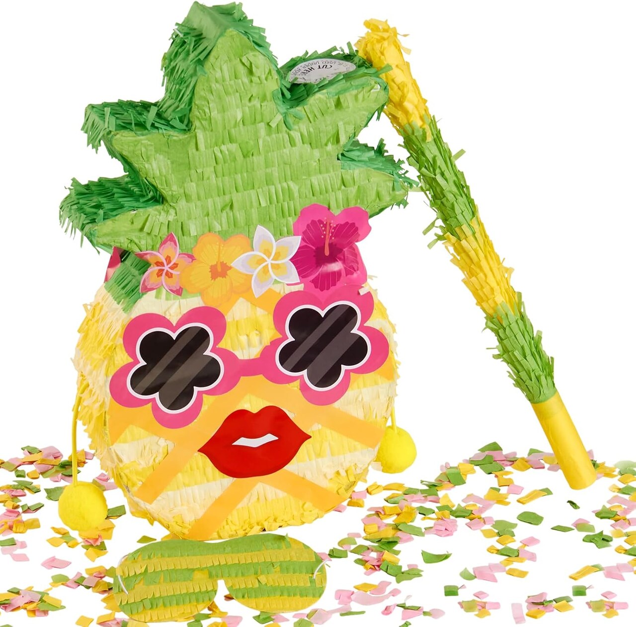 Small Pineapple Pinata, with Blindfold and Stick for Hawaiian Tropical Luau Party Supplies, Summer Fruit Themed Birthday Party Decorations for Girls Boys Kids